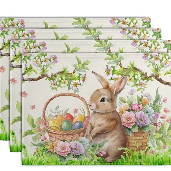 Other - 4pcs Easter Rabbit Placemats  Egg Bunny Flowers Floral 12x18 Farmhouse Fabric